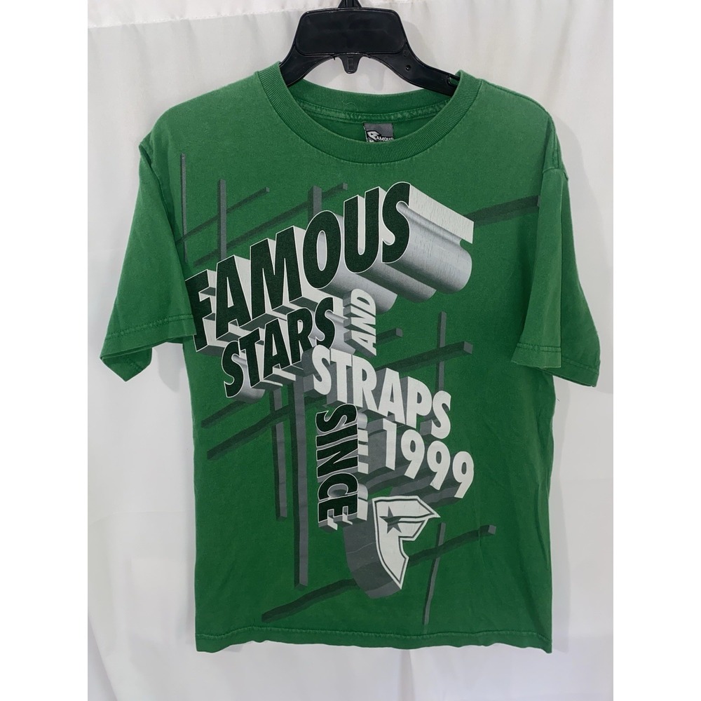 Vtg Y2K Famous Stars & Straps T-shirt Mens Medium Green Stacked FMS Logo